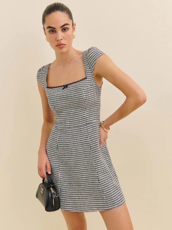 Reformation Dresses & Skirts - Reformation Black & White Gingham Square-Neck Mini Dress